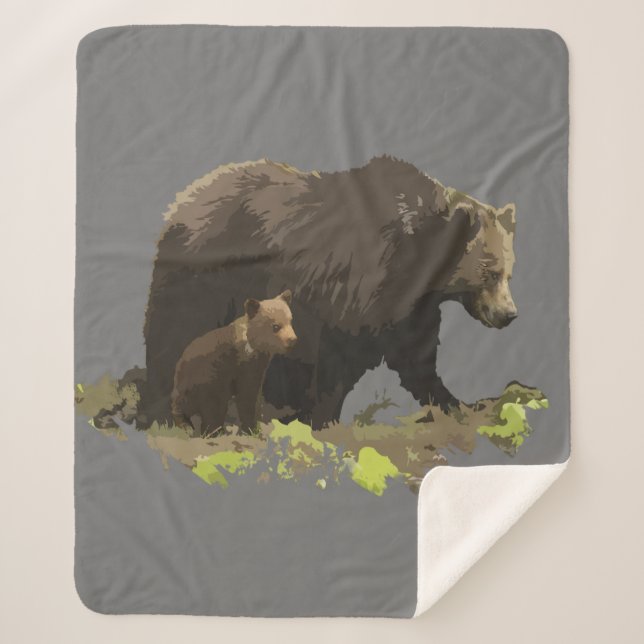Watercolor Black Bears Wildlife Nature Graphic Art Sherpa Blanket (Front)