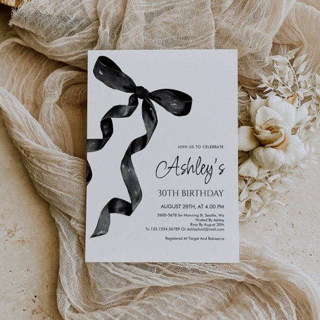 Watercolor Black Bow Birthday Invitation (Creator Uploaded)