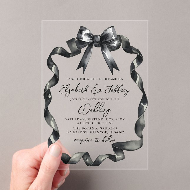 Watercolor Black Bow Coquette Modern Chic Wedding Acrylic Invitations (Insitu (Handheld))