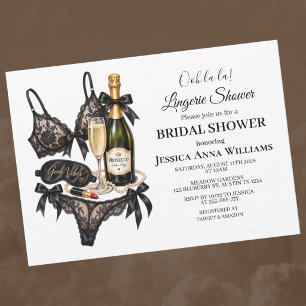 Watercolor Black Bra Lace Lingerie Bridal Shower Invitation