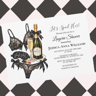 Watercolor Black Bra Lace Lingerie Bridal Shower Invitation