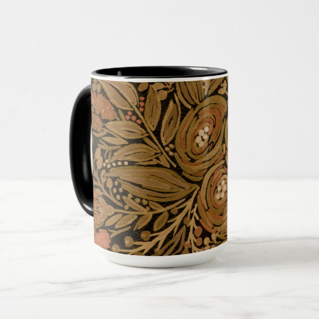 watercolor black brown floral pattern black, brown mug (Front Left)