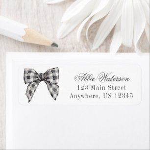 Watercolor Black Buffalo Plaid Bow Return Address Label