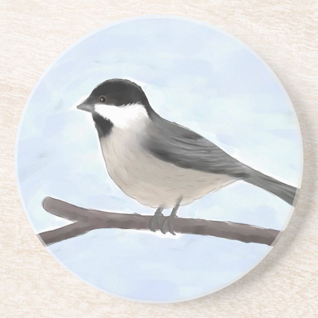Watercolor Black-capped Chickadee Coaster (Front)