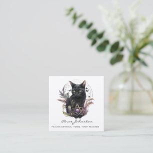 Watercolor Black Cat and Pentagram Square Business Card