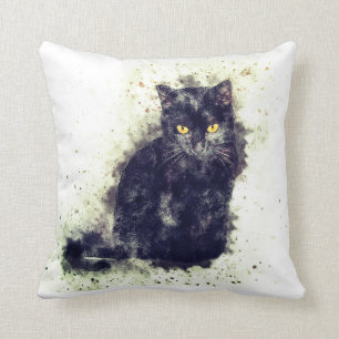 Watercolor Black Cat Cushion