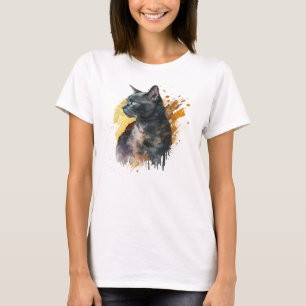 Watercolor Black Cat T-Shirt