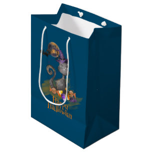 Watercolor Black Cat Trick or Treat Medium Gift Bag