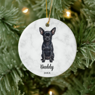 Watercolor Black Chihuahua Dog Name Pet Memorial Ceramic Ornament