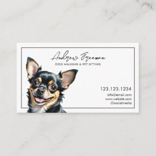 Watercolor Black Chihuahua Dog Walking Business Card