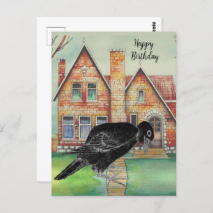 Watercolor Black Crow House Script Name Postcard