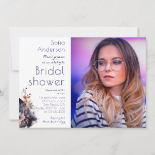 Watercolor black dress purple bridal shower photo invitation