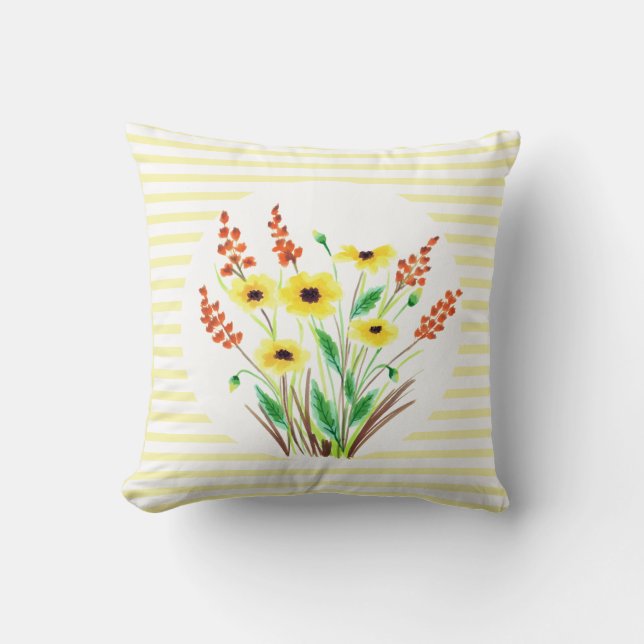 Watercolor Black-Eyed Susan Flower Square Cushion (Front)