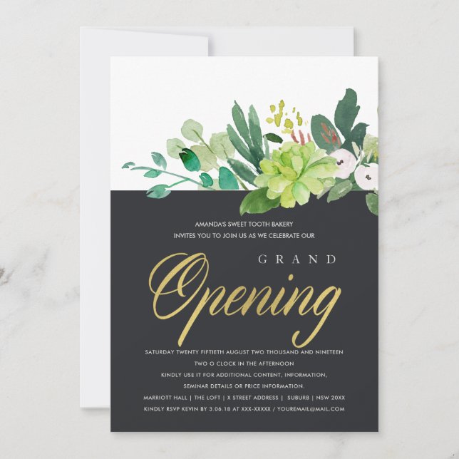 WATERCOLOR BLACK FOLIAGE GRAND OPENING CEREMONY INVITATION (Front)