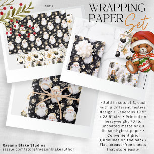 Watercolor Black & Gold Christmas Wrapping Sheets
