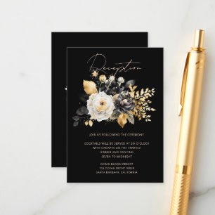 Watercolor Black Gold Floral Reception Enclosure Card