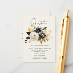 Watercolor Black Gold Floral Reception Enclosure Card