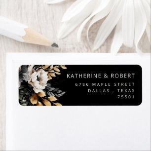 Watercolor Black Gold Floral Return Address Label