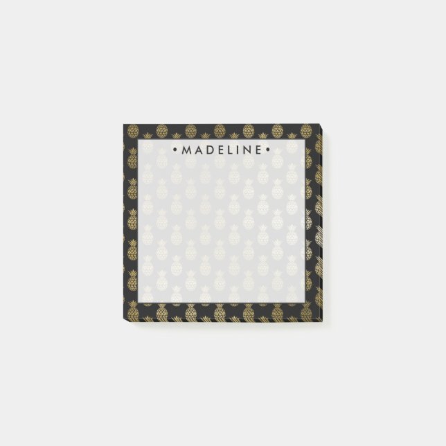 Watercolor Black & Gold Pineapples Post-it Notes (Front)