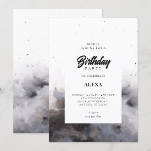 Watercolor Black grey fog birthday  Invitation