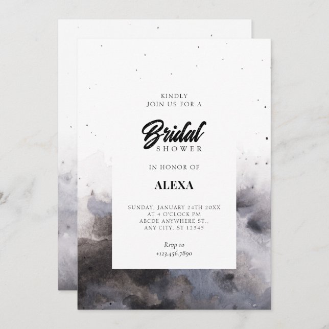 Watercolor Black grey fog bridal shower  Invitation (Front/Back)