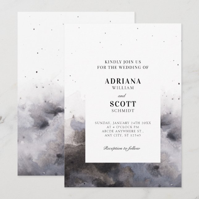 Watercolor Black grey fog wedding  Invitation (Front/Back)