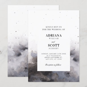 Watercolor Black grey fog wedding Invitation