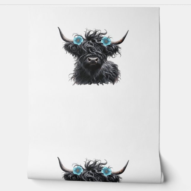 Watercolor Black Highland Cow Classic T-Shirt Wallpaper (Unrolling)