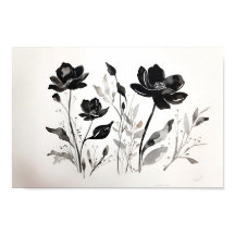 Watercolor Black Ink Flower