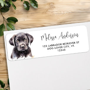 Watercolor Black Labrador Puppy Dog Return Address Label