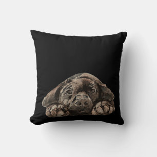 Watercolor Black Labrador Retriever Pet Dog Cushion