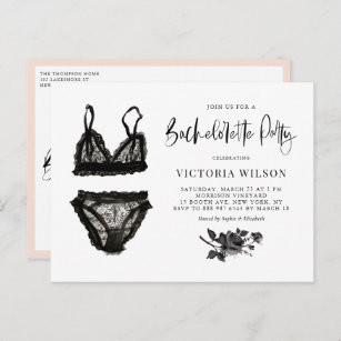 Watercolor Black Lace Lingerie Bachelorette Party Invitation Postcard