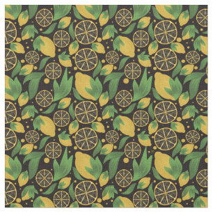 Watercolor Black Lemon Fruit Pattern  Fabric