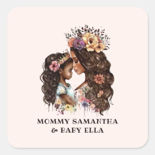 Watercolor Black Mum and Daughter (2) Square Sticker