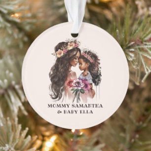 Watercolor Black Mum and Daughter (5) Ornament