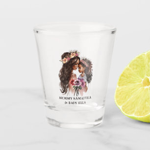 Watercolor Black Mum and Daughter (5) Shot Glass