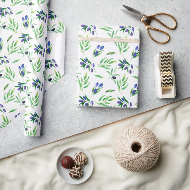 Watercolor Black Olive Vine Wrapping Paper (Crafts)