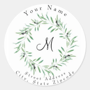 Watercolor Black Olive Wreath Address Label