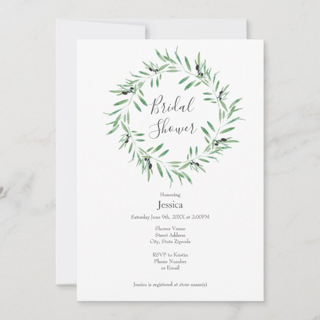 Watercolor Black Olive Wreath Invitation (Front)