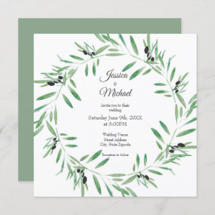 Watercolor Black Olive Wreath Invitation