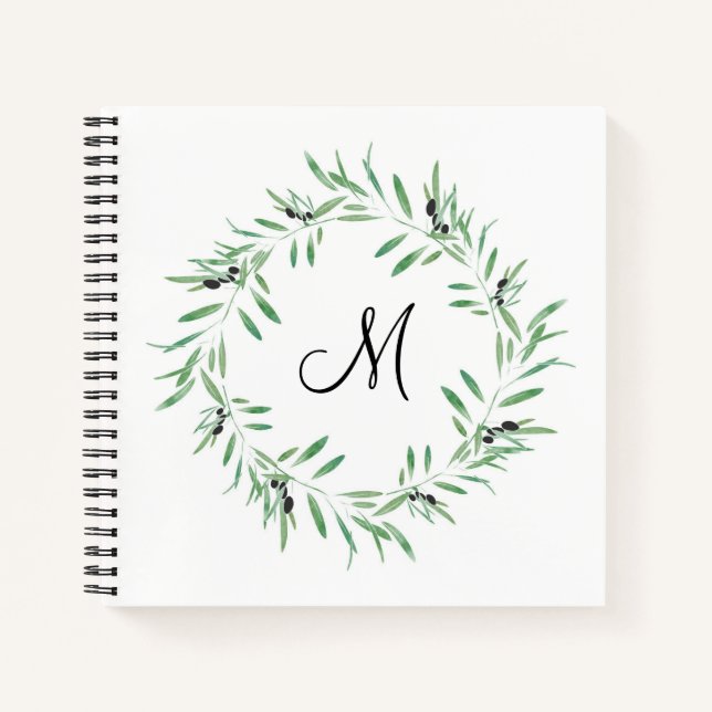 Watercolor Black Olive Wreath Notebook (Front)