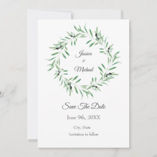 Watercolor Black Olive Wreath Save The Date