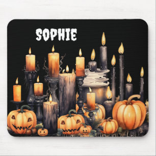 WATERCOLOR BLACK & ORANGE HALLOWEEN CANDLES MOUSE PAD