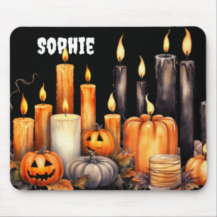 WATERCOLOR BLACK & ORANGE HALLOWEEN CANDLES MOUSE PAD