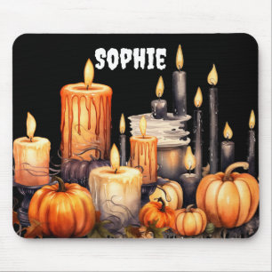 WATERCOLOR BLACK & ORANGE HALLOWEEN CANDLES MOUSE PAD