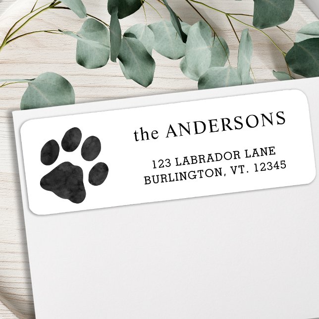 Watercolor Black Paw Print Return Address Label (Creator Uploaded)