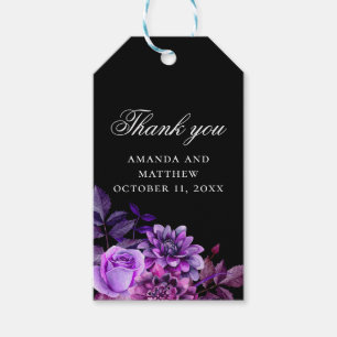 Watercolor black & purple floral wedding thank you gift tags