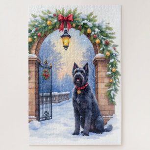 Watercolor Black Russian Terrier Iron Christmas Jigsaw Puzzle