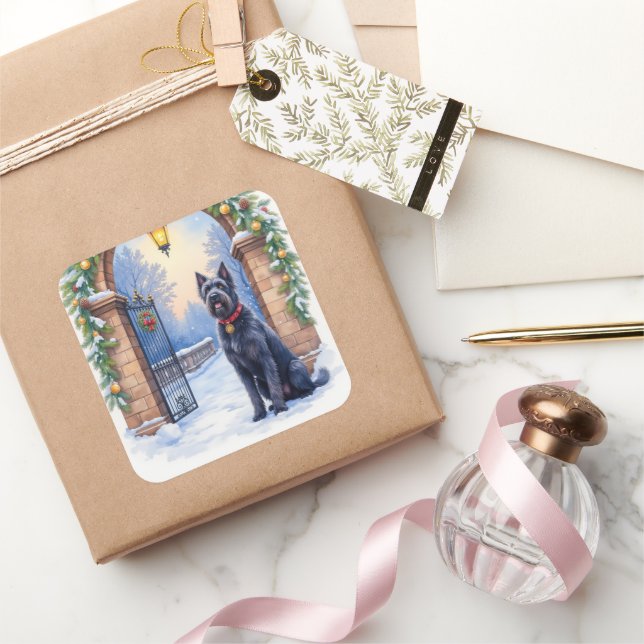 Watercolor Black Russian Terrier Iron Christmas Square Sticker (Gifting)