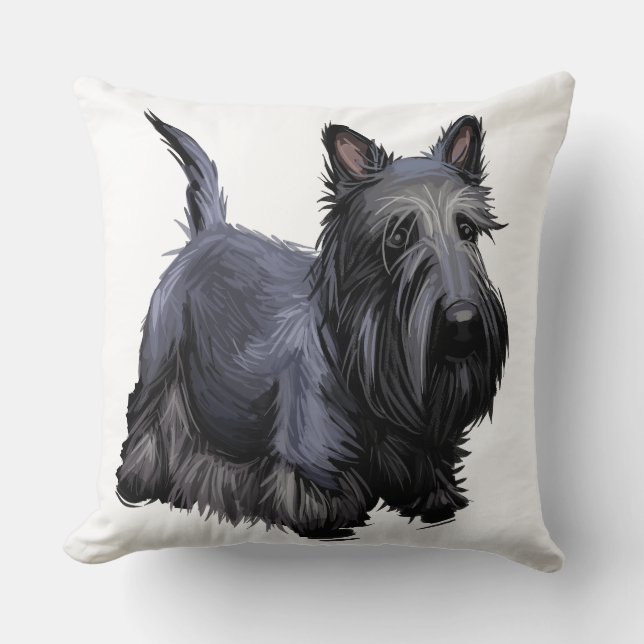WATERCOLOR BLACK SCOTTISH TERRIER DOG CUSHION (Front)